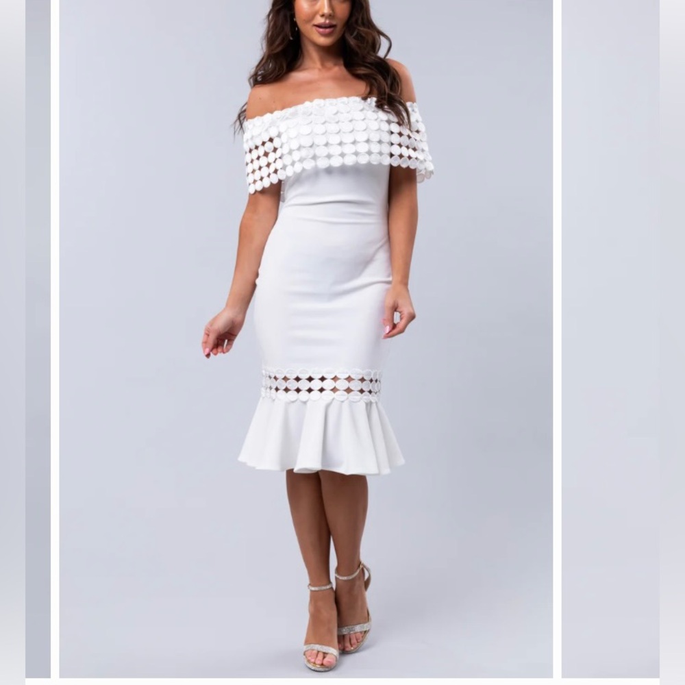 # 101 VALENTINA Off-Shoulder White Midi Dress 🎀